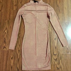 Pink & gold bodycon mock neck dress